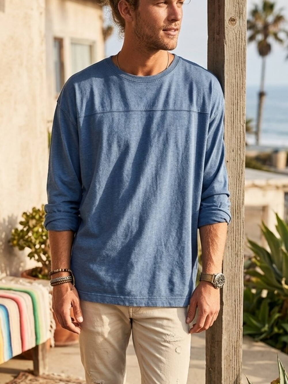 Dash Hemp Santa Cruz Blue Long Sleeve Hemp Blend Tee - Large